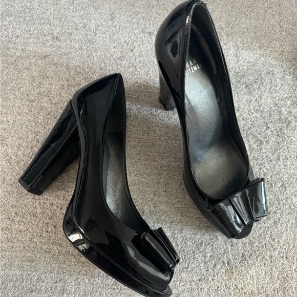 Stuart Weitzman peep toe black potent leather size 40 dress shoes - Picture 5 of 7